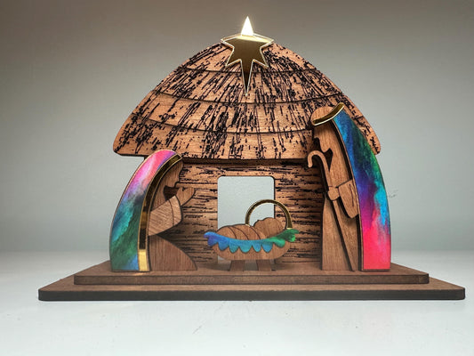 Handmade Taíno Nativity Set in a Bohío | Puerto Rican Wooden Christmas Creche |