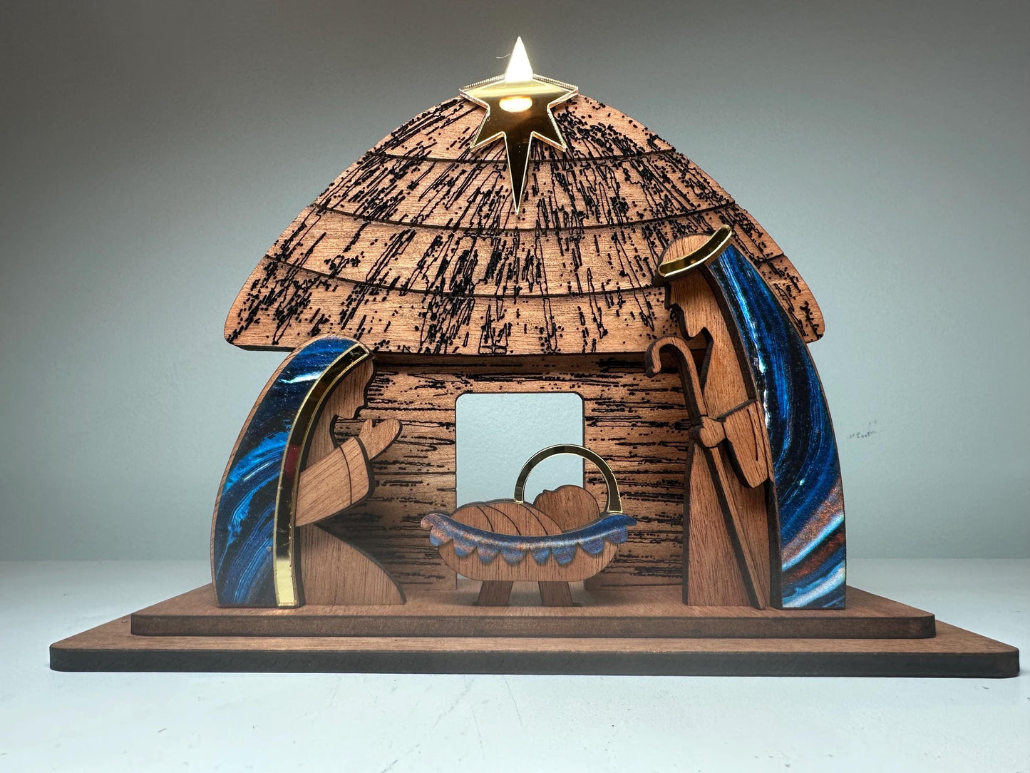 Handmade Wooden Nativity Set: Taino Bohío Crèche, Puerto Rico Art
