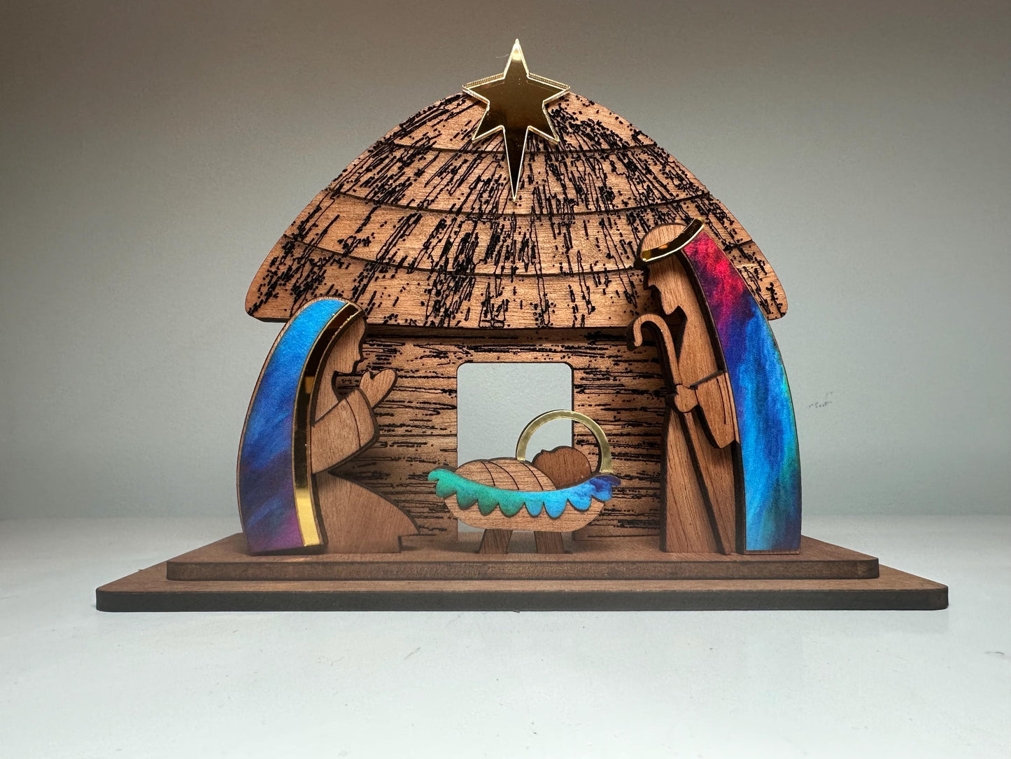 Handmade Wooden Nativity Set: Taino Bohío Crèche, Puerto Rico Art