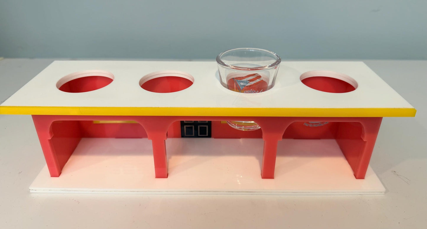 La Casita de La Residencia Benito, unique acrylic shot glass flight stand