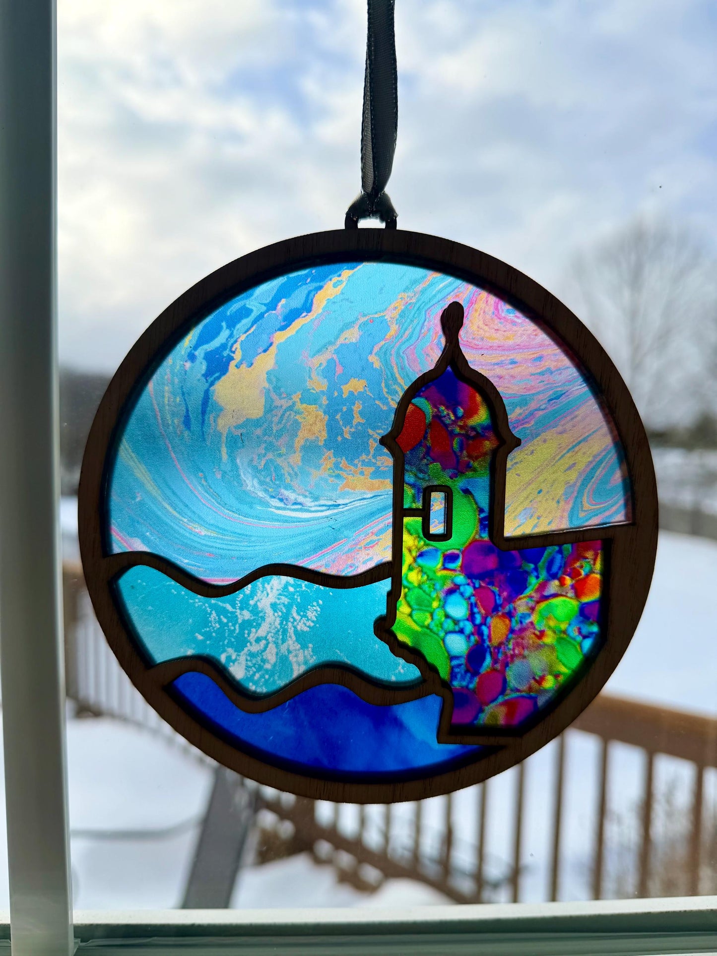 El Morro garita Suncatcher: Acrylic and Red Oak Puerto Rico Art, stained glass look window art