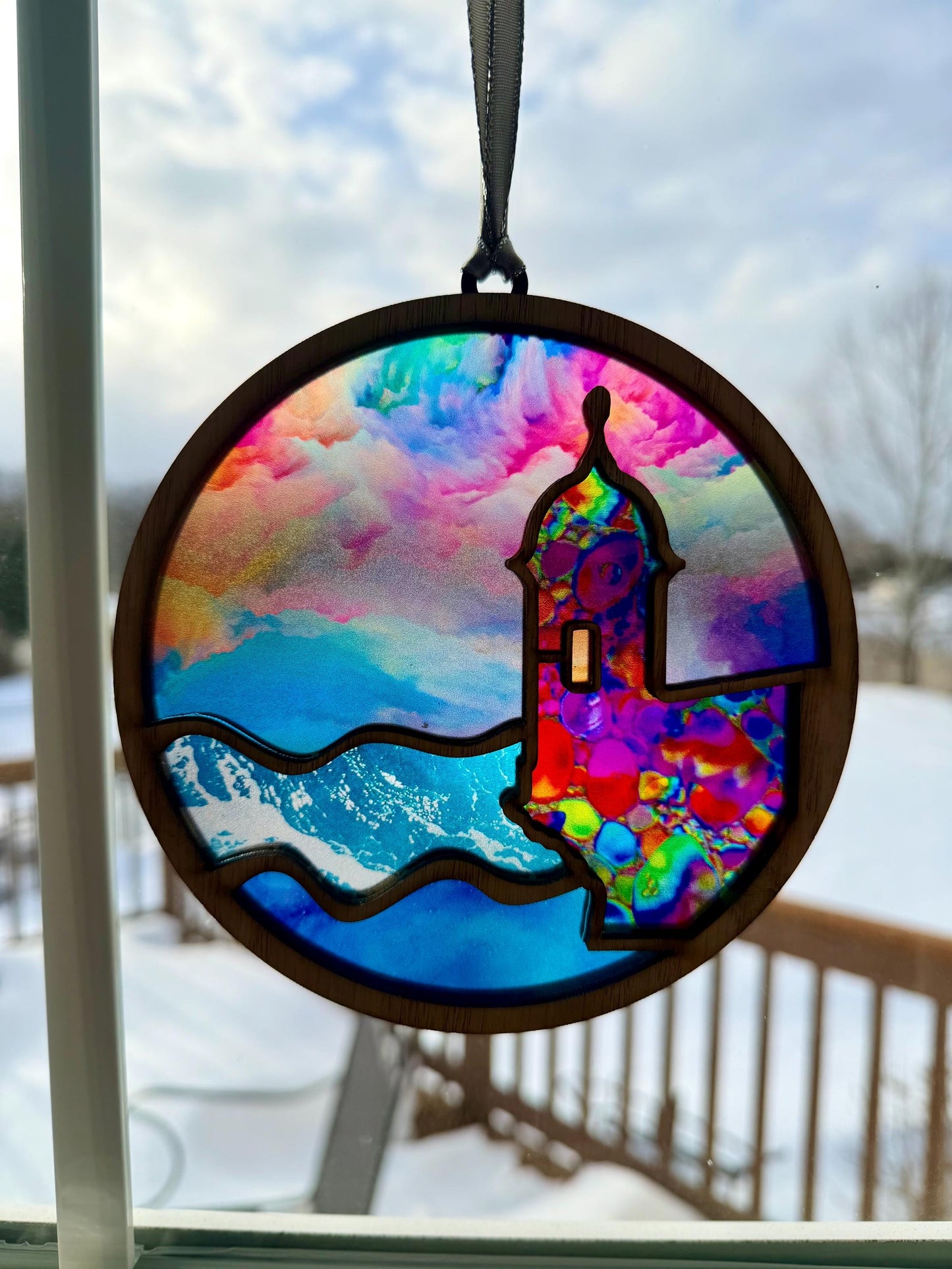 El Morro garita Suncatcher: Acrylic and Red Oak Puerto Rico Art, stained glass look window art