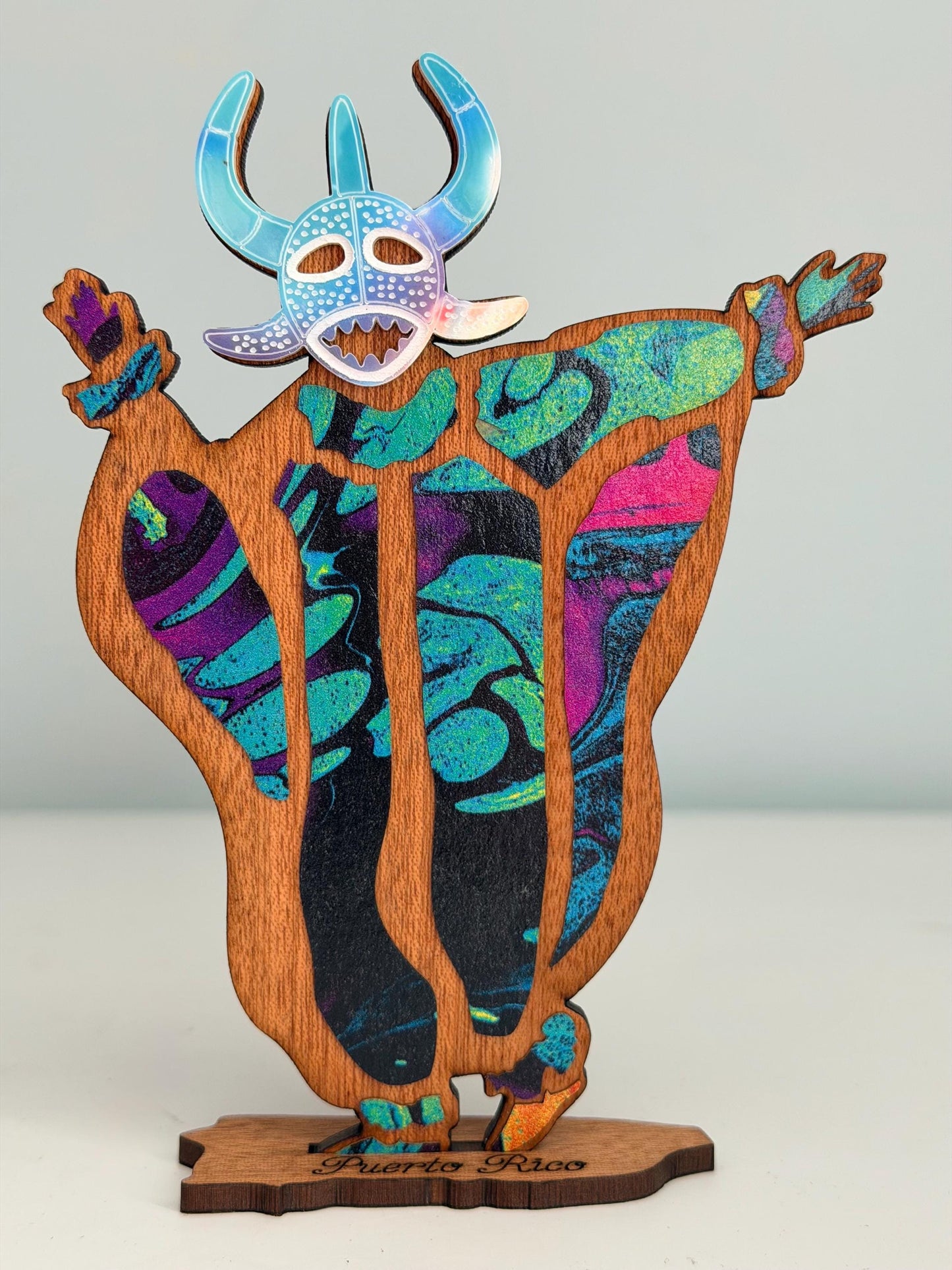 Colorful Vejigante wood figurine Desk Decor: Puerto Rican Art