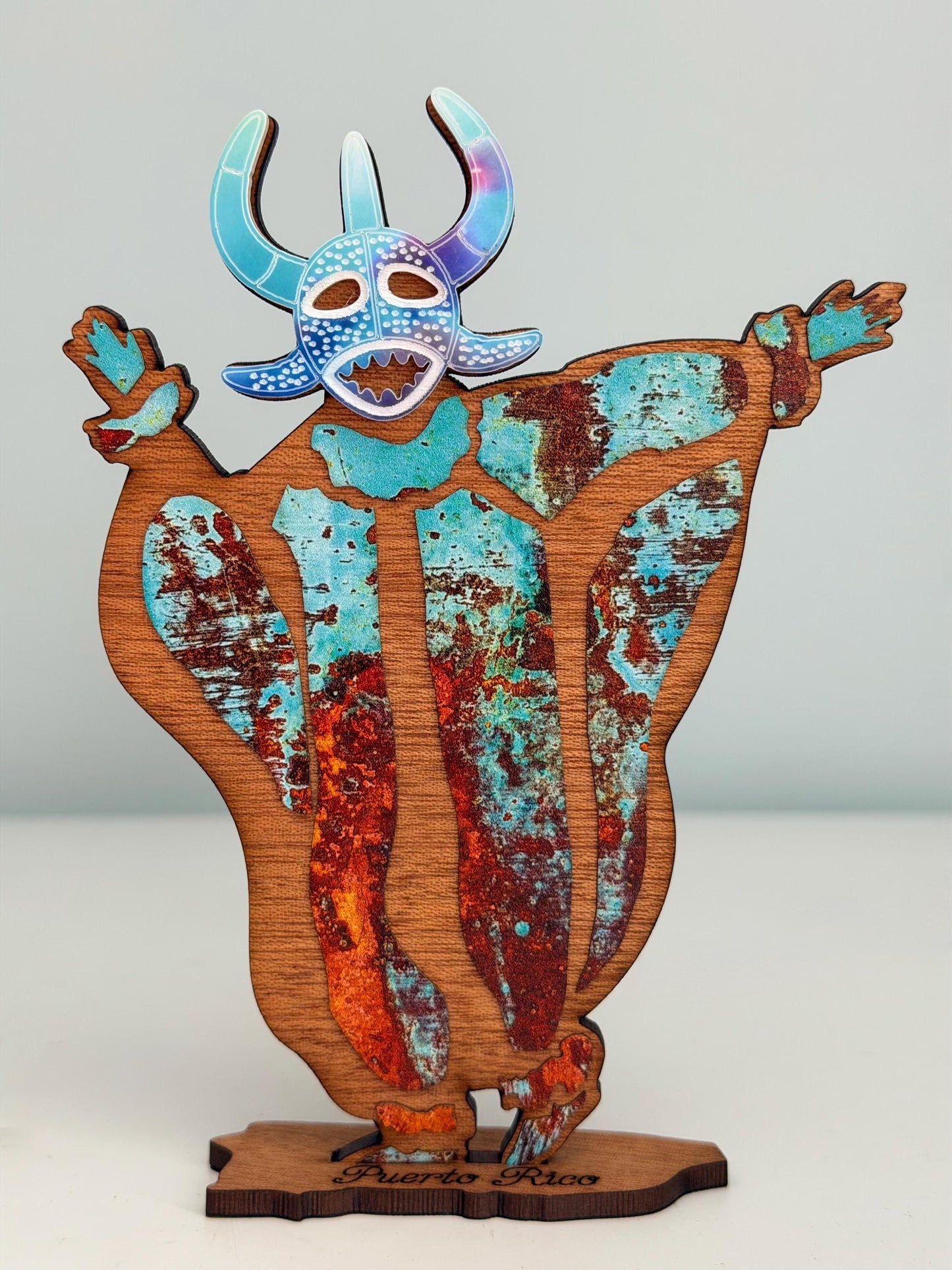 Colorful Vejigante wood figurine Desk Decor: Puerto Rican Art