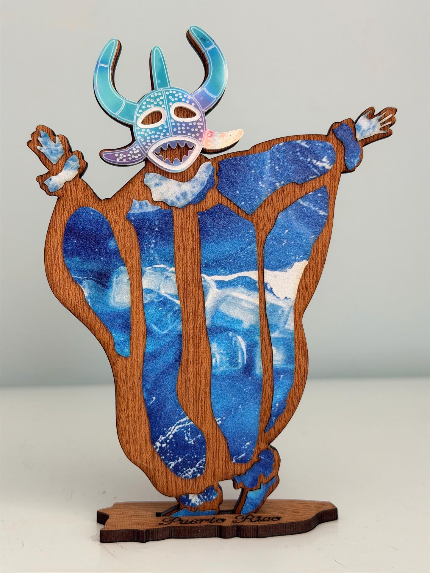 Colorful Vejigante wood figurine Desk Decor: Puerto Rican Art