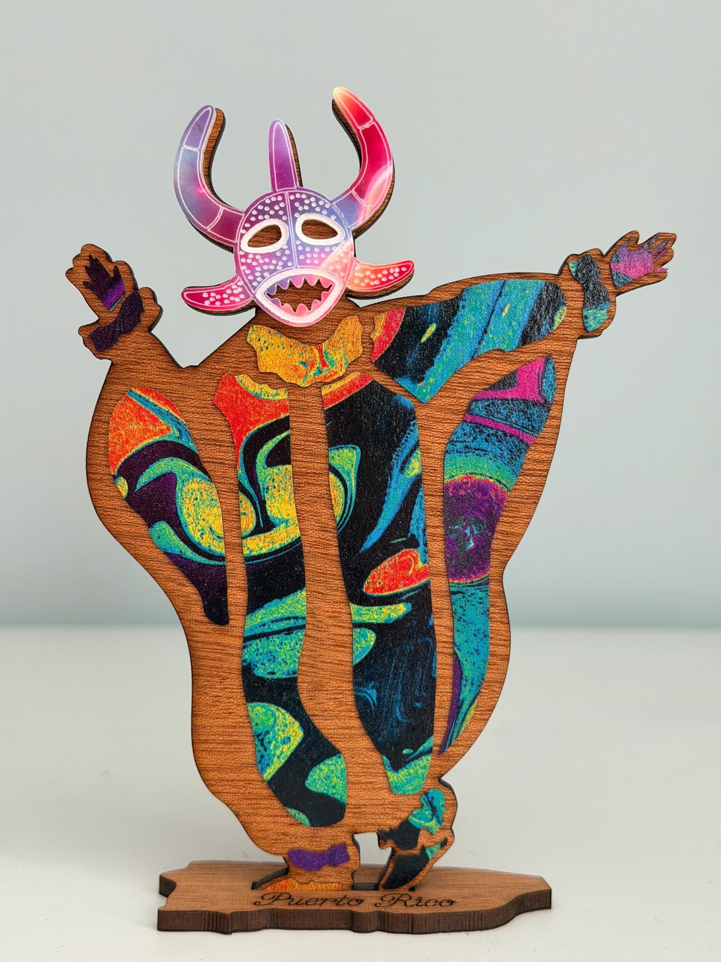 Colorful Vejigante wood figurine Desk Decor: Puerto Rican Art
