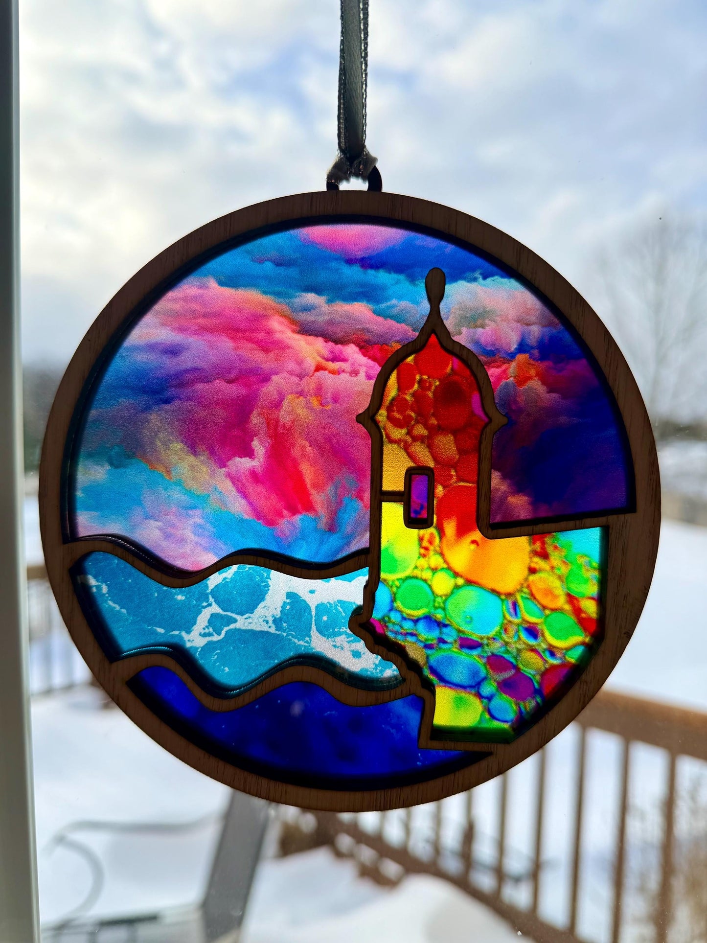 El Morro garita Suncatcher: Acrylic and Red Oak Puerto Rico Art, stained glass look window art