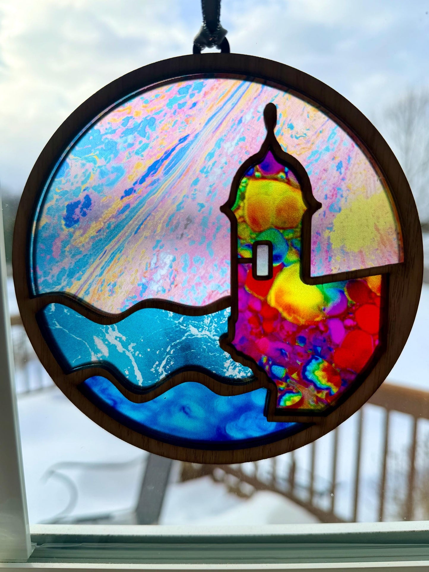 El Morro garita Suncatcher: Acrylic and Red Oak Puerto Rico Art, stained glass look window art
