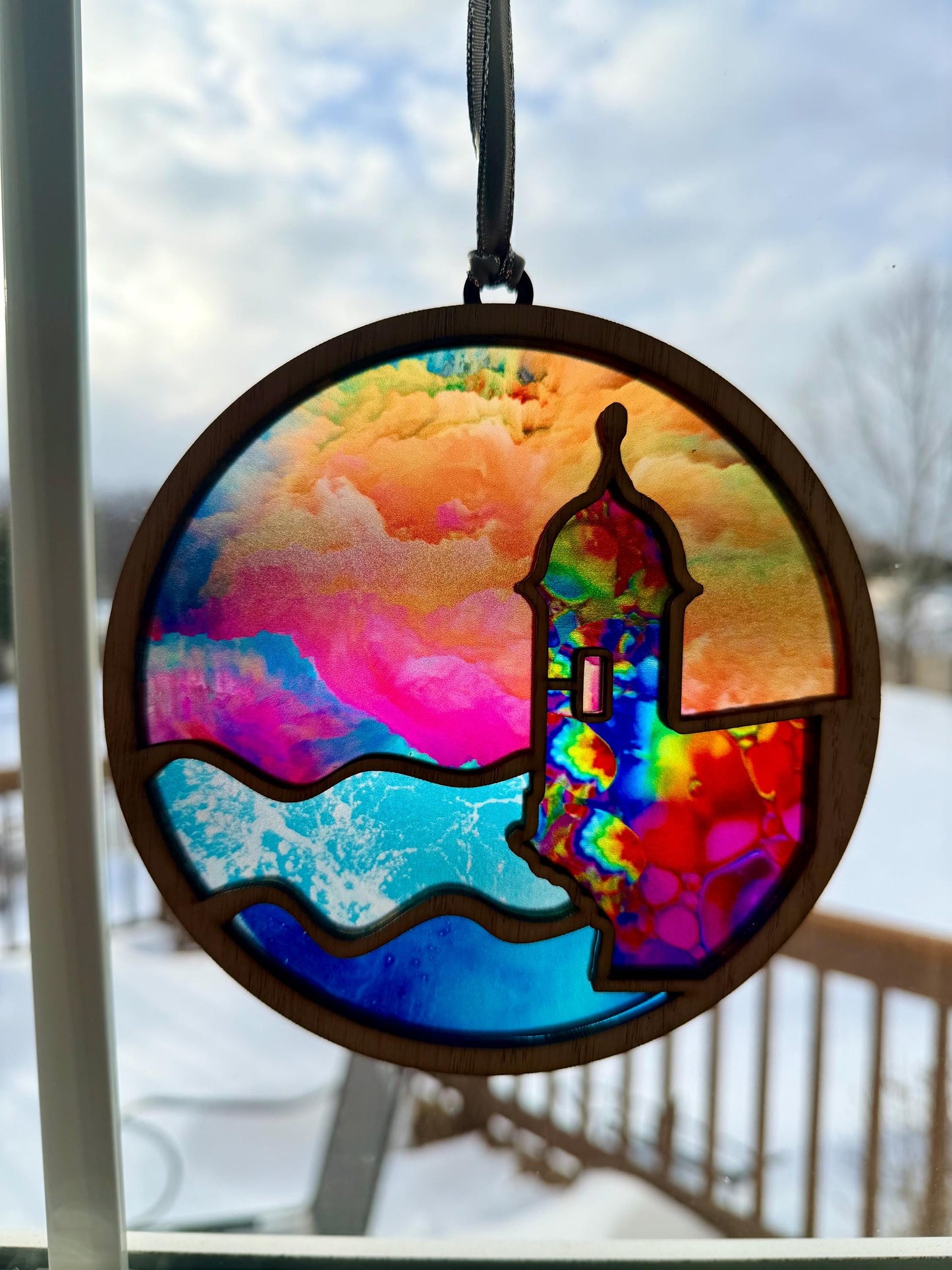 El Morro garita Suncatcher: Acrylic and Red Oak Puerto Rico Art, stained glass look window art