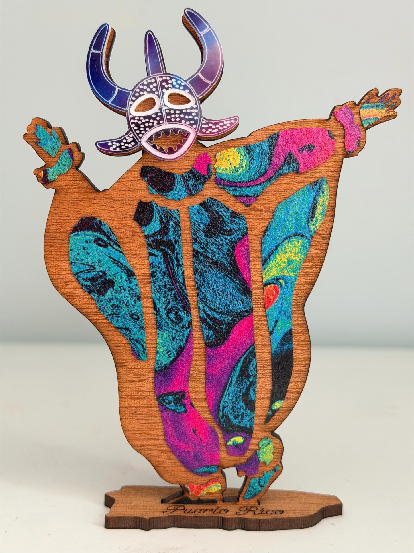 Colorful Vejigante wood figurine Desk Decor: Puerto Rican Art