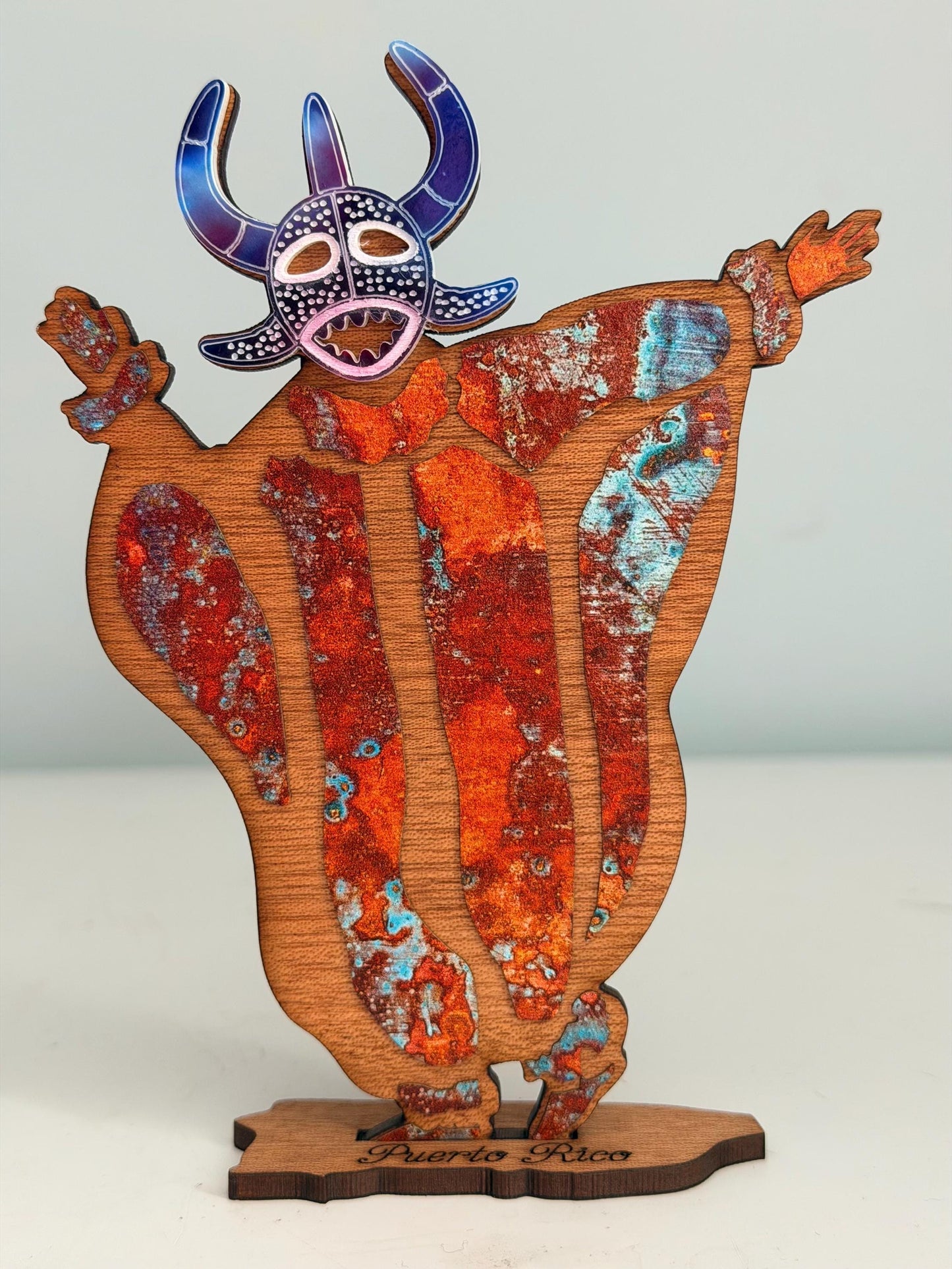 Colorful Vejigante wood figurine Desk Decor: Puerto Rican Art