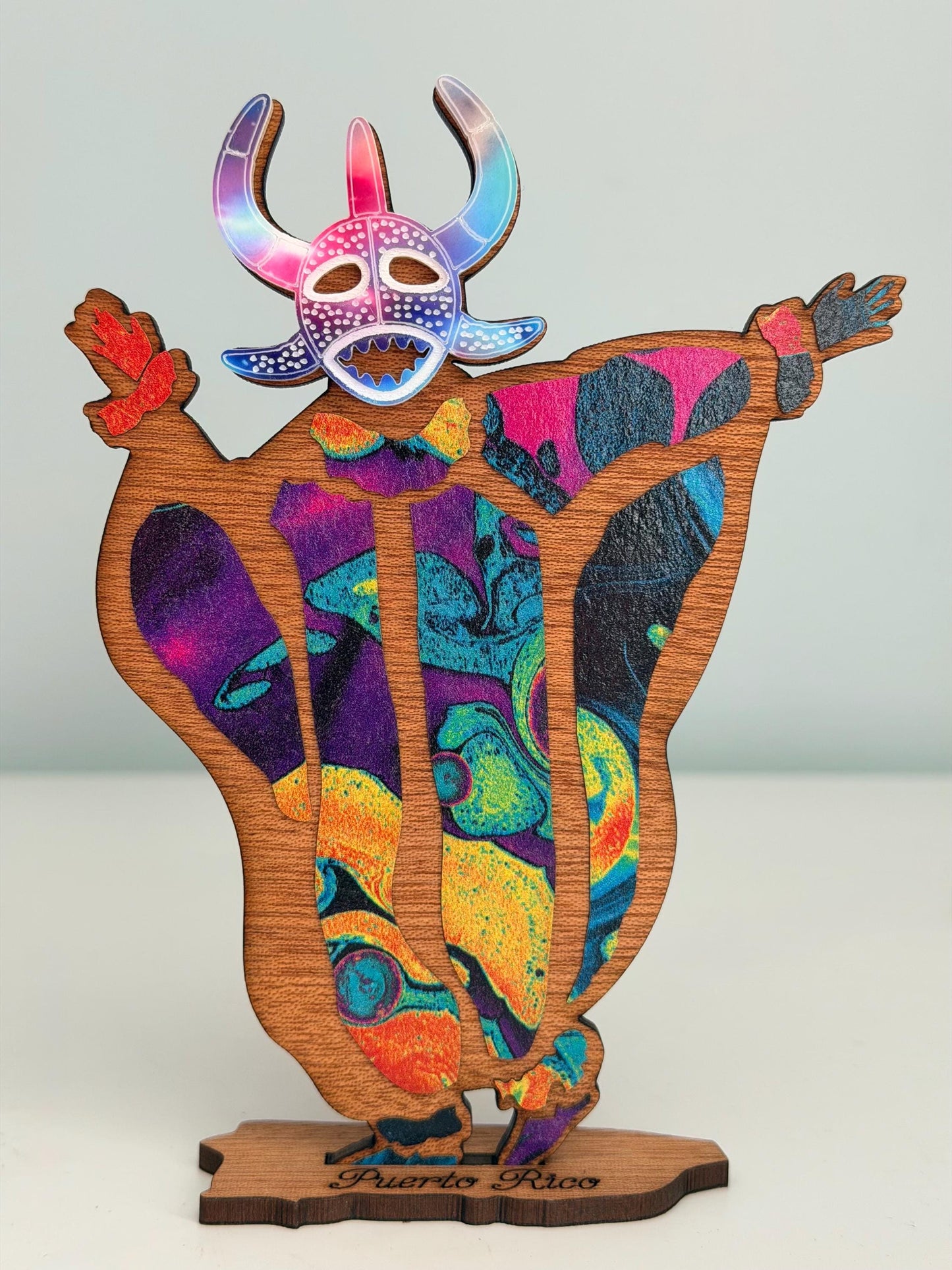 Colorful Vejigante wood figurine Desk Decor: Puerto Rican Art