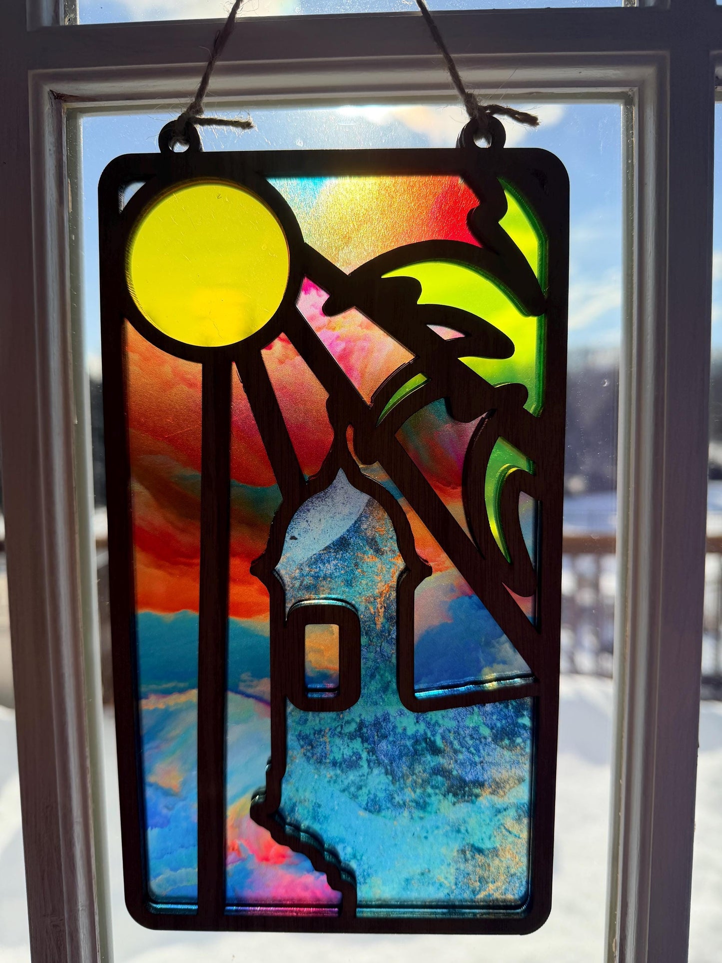 El Morro rectangular Suncatcher, Handmade Acrylic & walnut Puerto Rico Art