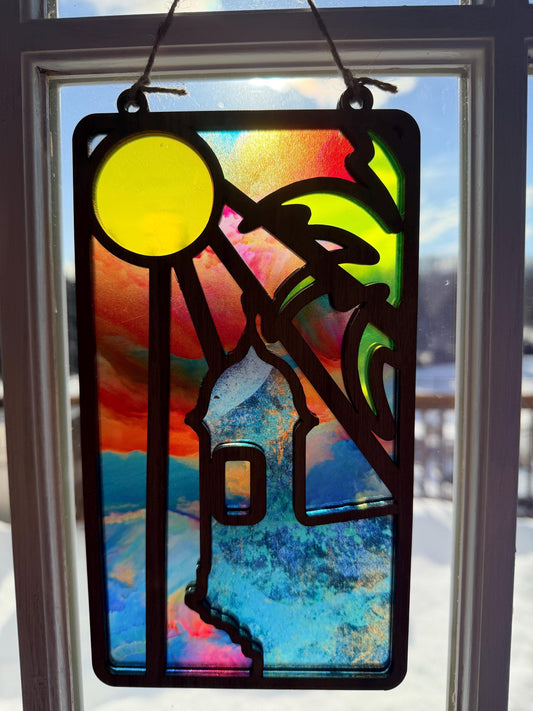 El Morro rectangular Suncatcher, Handmade Acrylic & walnut Puerto Rico Art
