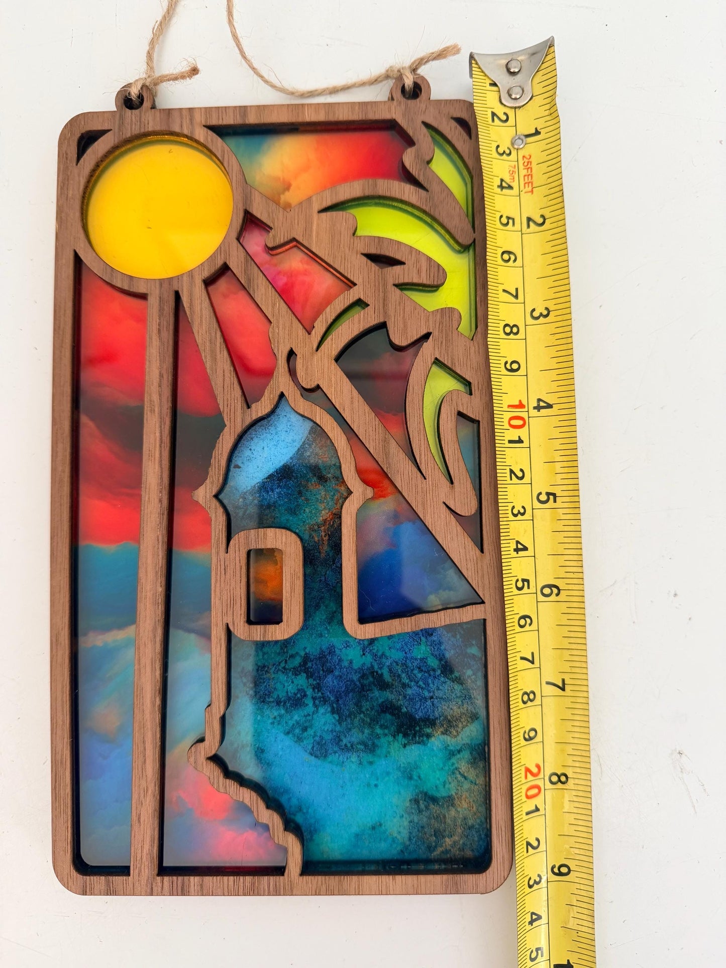 El Morro rectangular Suncatcher, Handmade Acrylic & walnut Puerto Rico Art