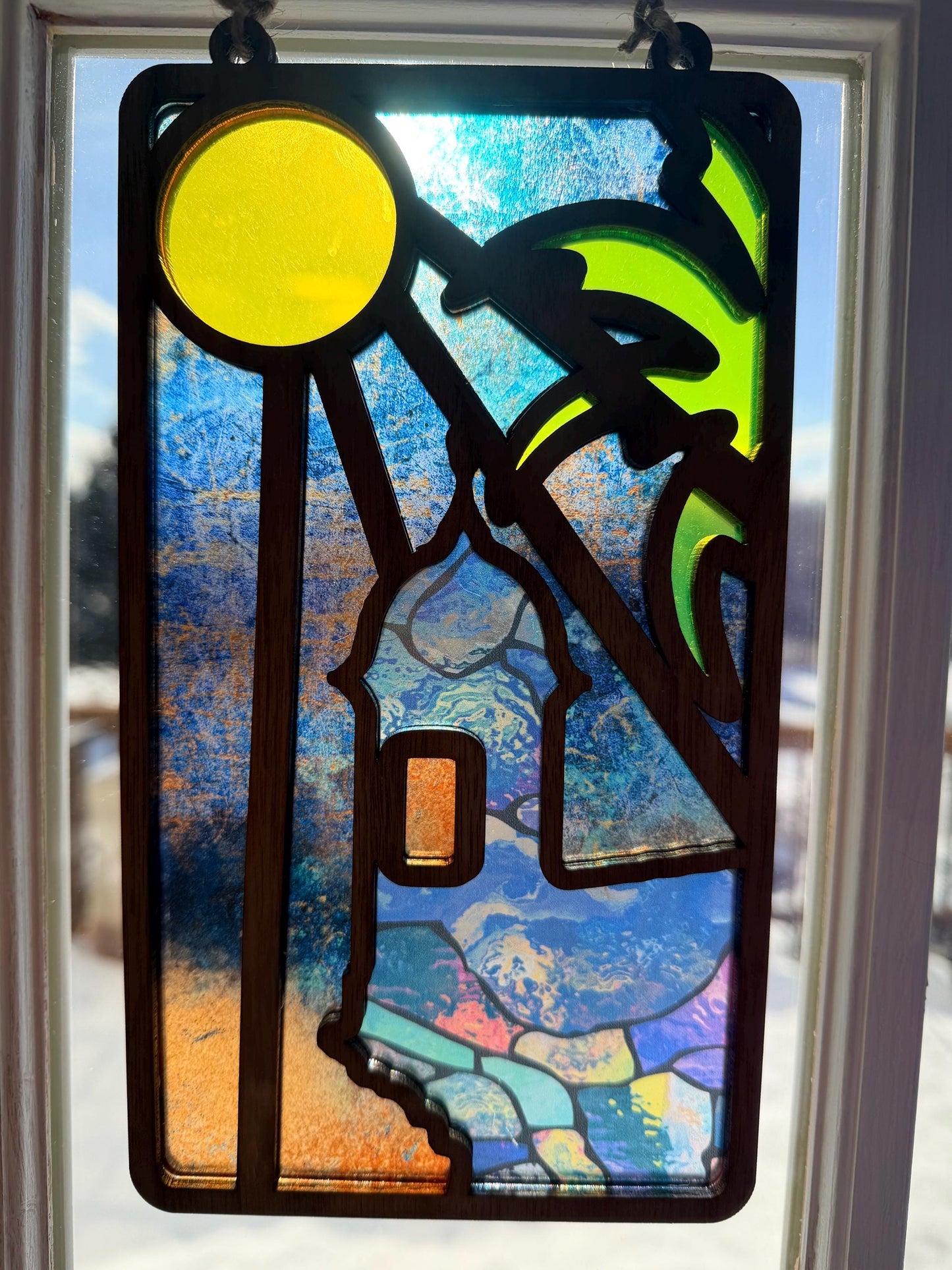 El Morro rectangular Suncatcher, Handmade Acrylic & walnut Puerto Rico Art