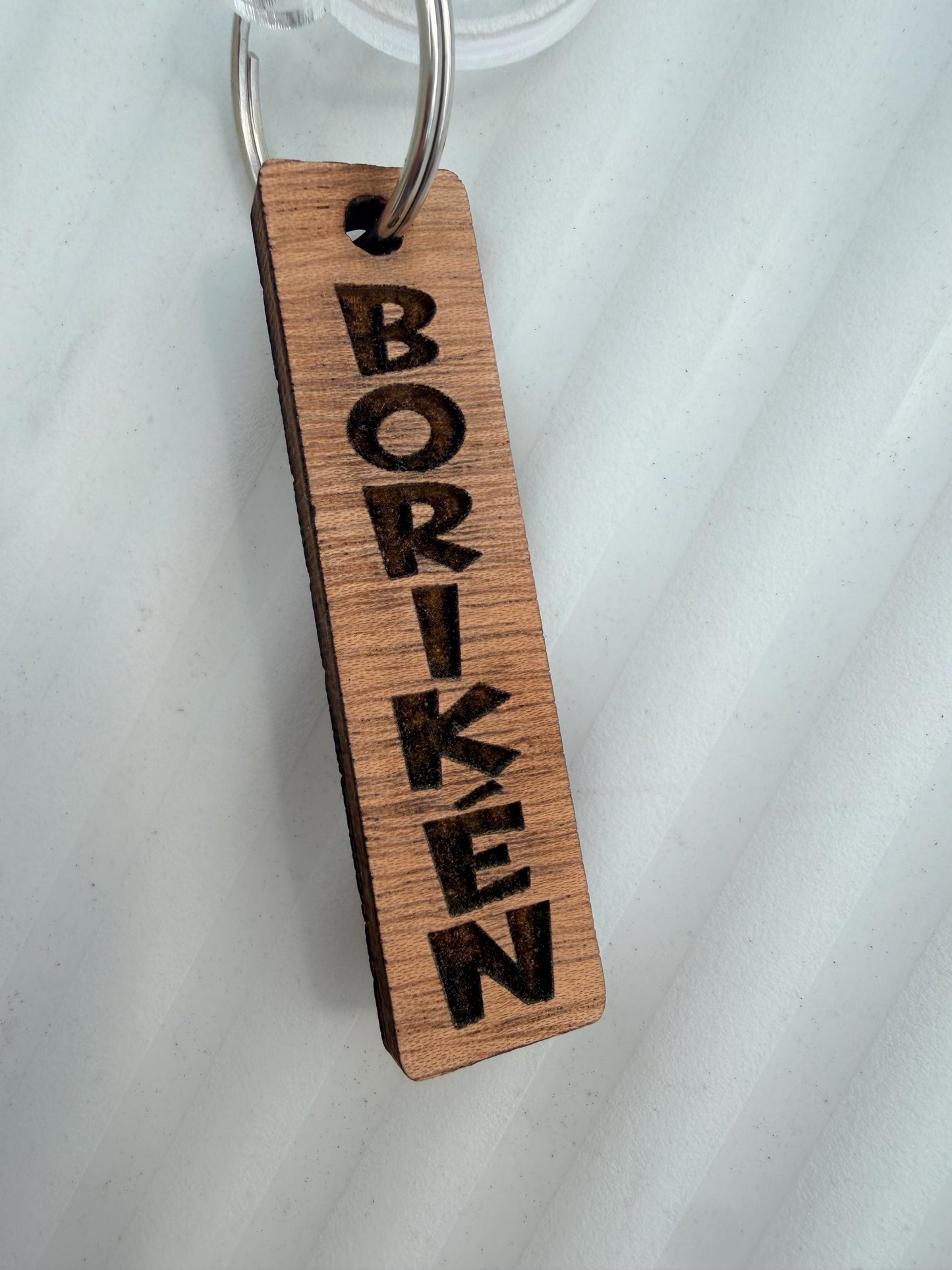 Boriken wood keychain, Puerto Rico 100x35 key ring, acrylic and wood engraved.