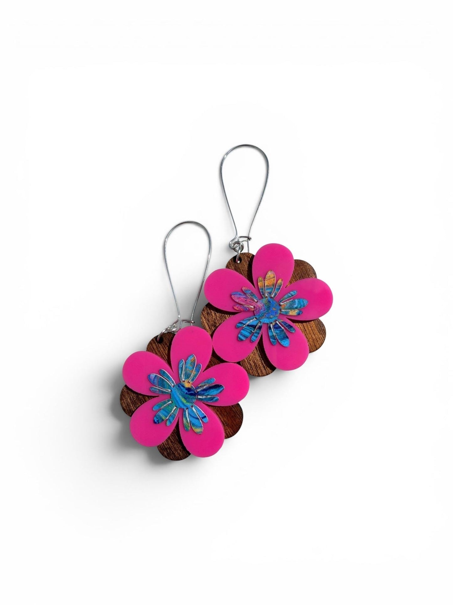 Boho Tropical Floral Statement Earrings  One-of-a-Kind Handmade layered Design