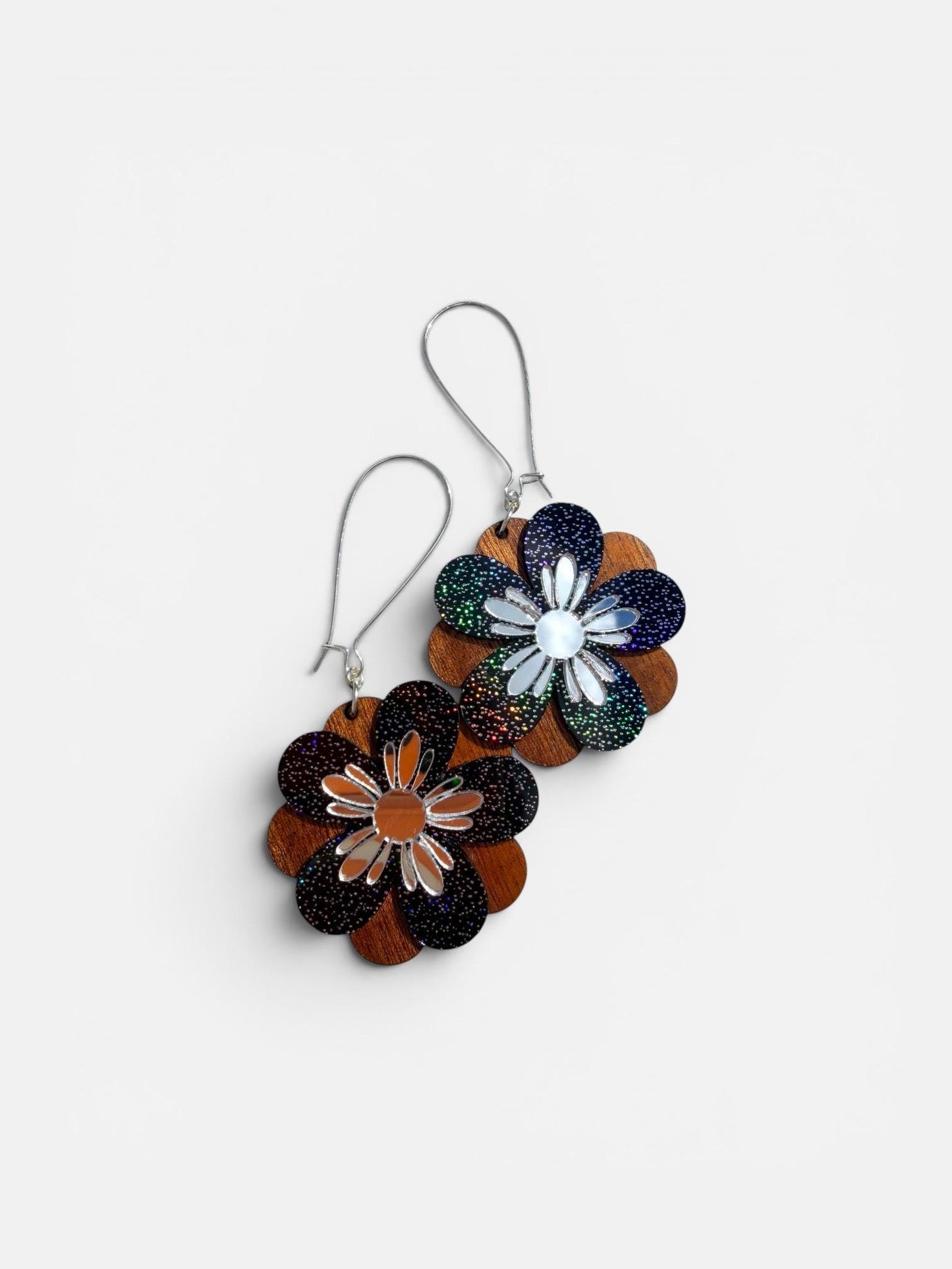 Boho Tropical Floral Statement Earrings  One-of-a-Kind Handmade layered Design