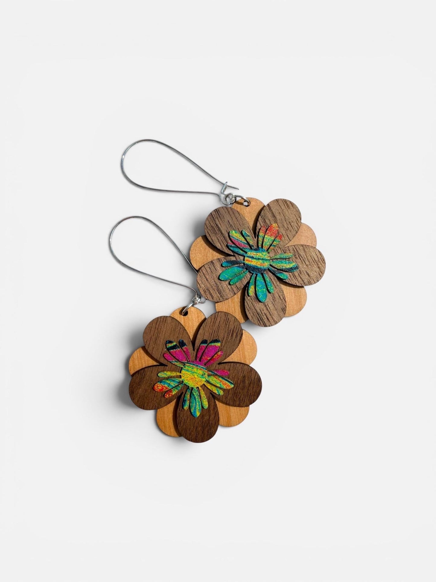Boho Tropical Floral Statement Earrings  One-of-a-Kind Handmade layered Design