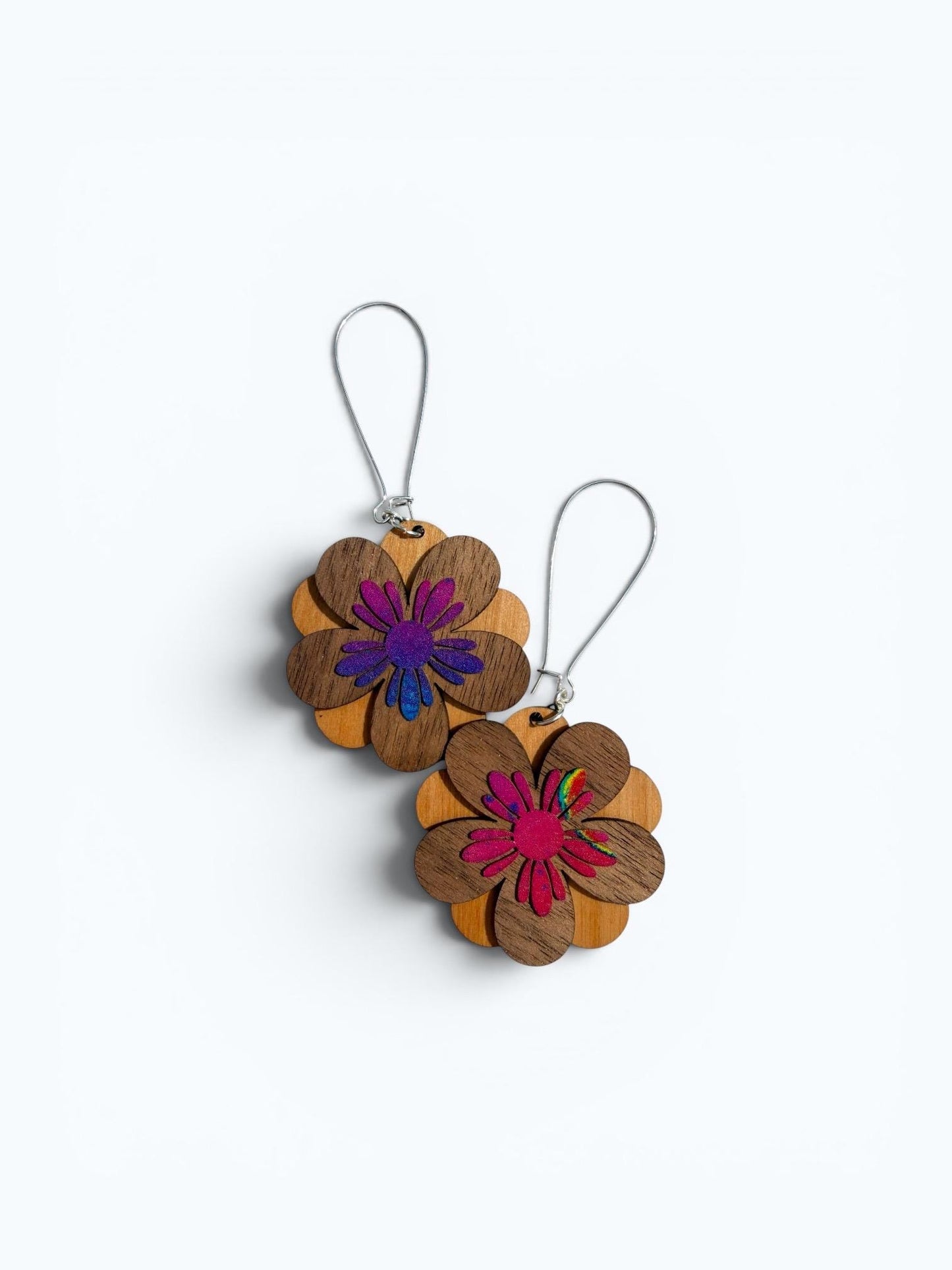 Boho Tropical Floral Statement Earrings  One-of-a-Kind Handmade layered Design