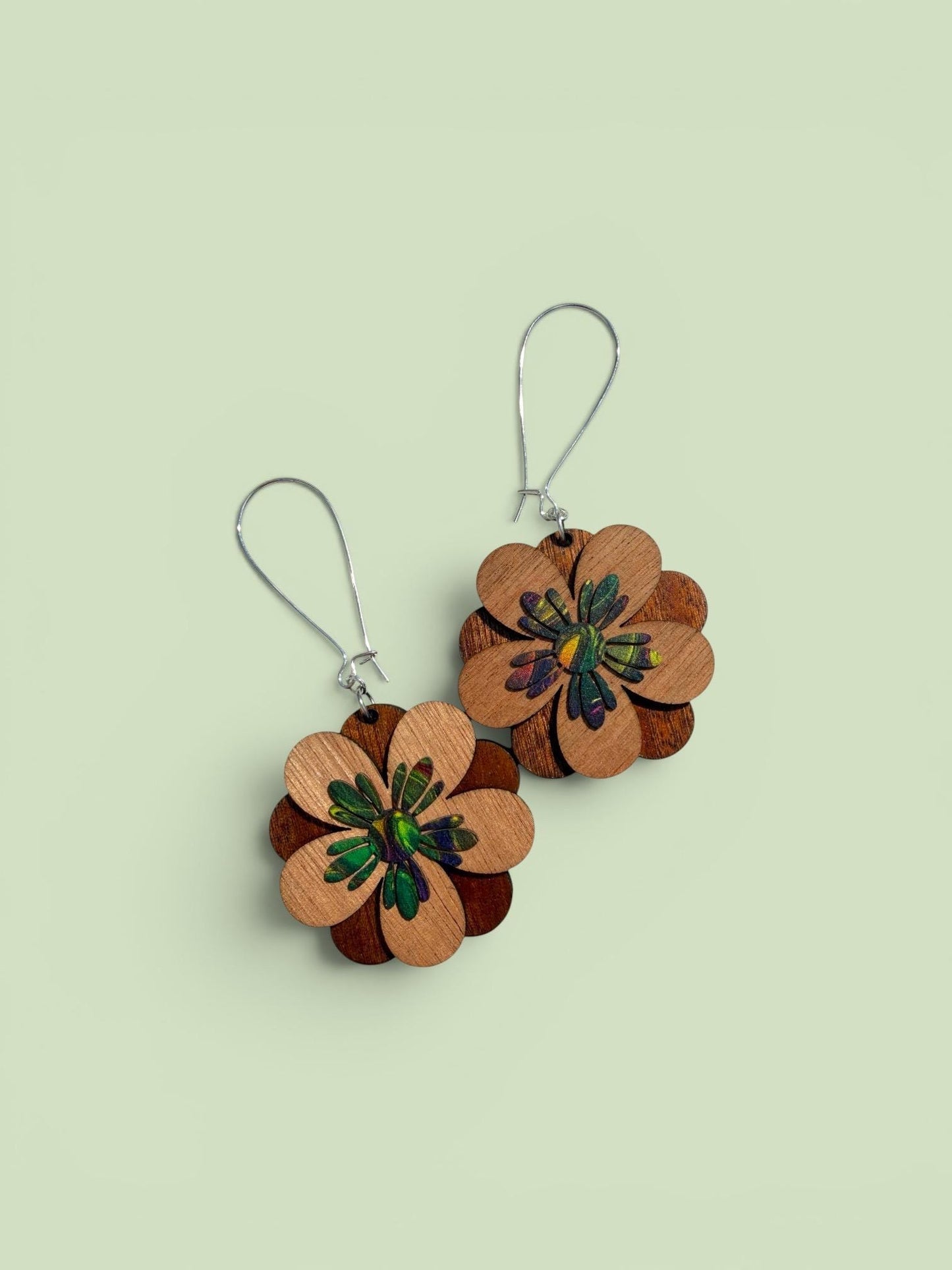 Boho Tropical Floral Statement Earrings  One-of-a-Kind Handmade layered Design