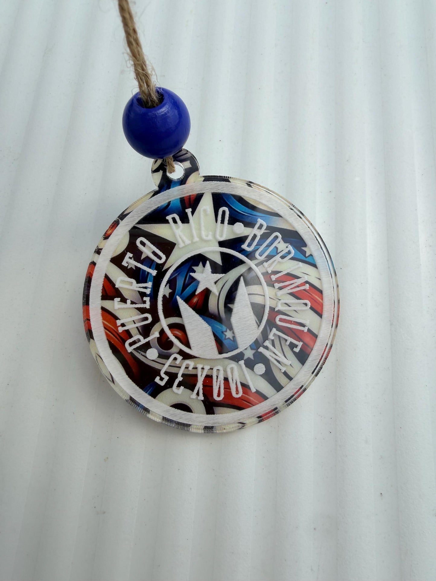 Puerto Rico Borinquén 100x35 acrylic car charm, small Puerto Rican flag suncatcher
