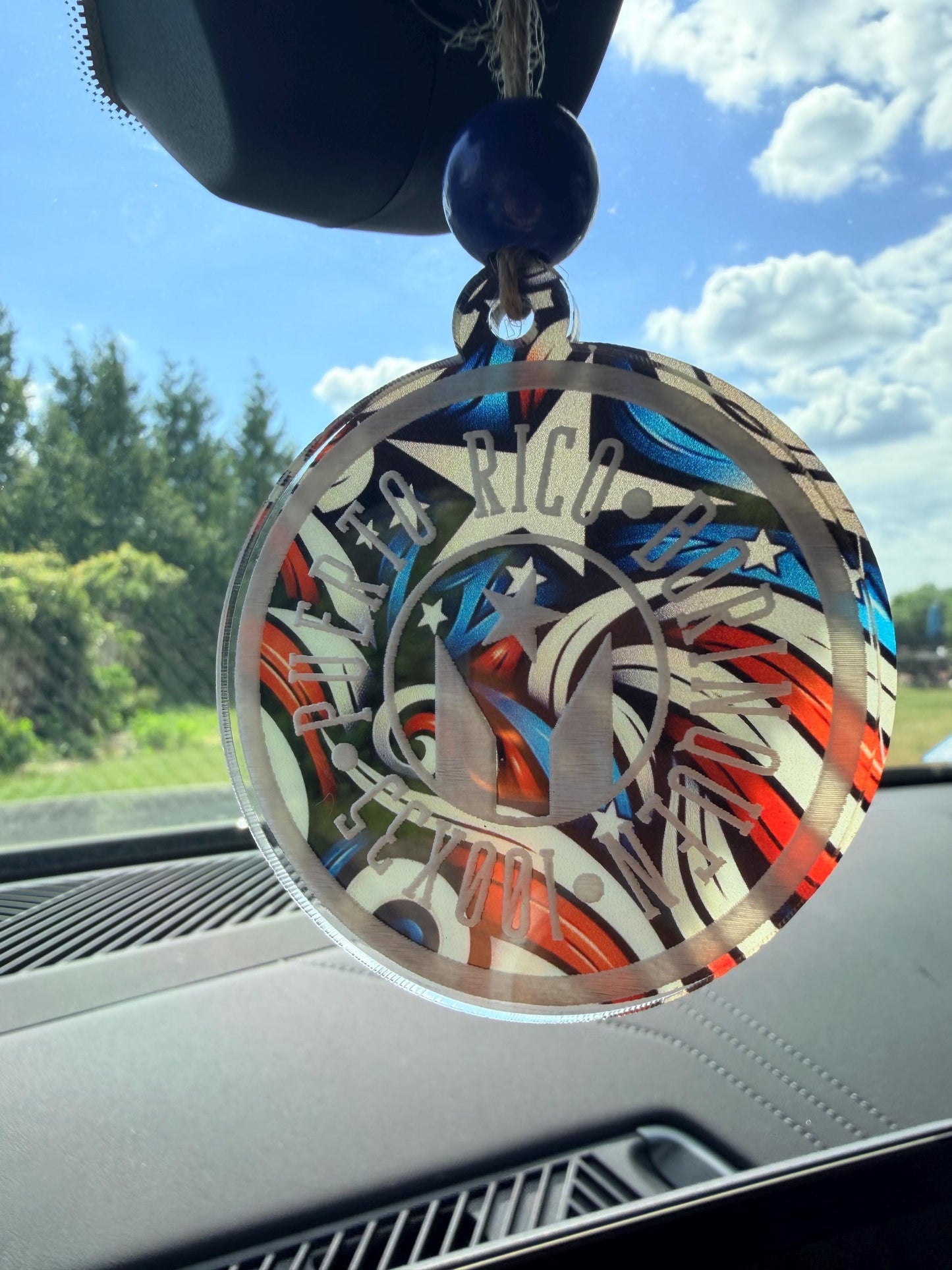 Puerto Rico Borinquén 100x35 acrylic car charm, small Puerto Rican flag suncatcher