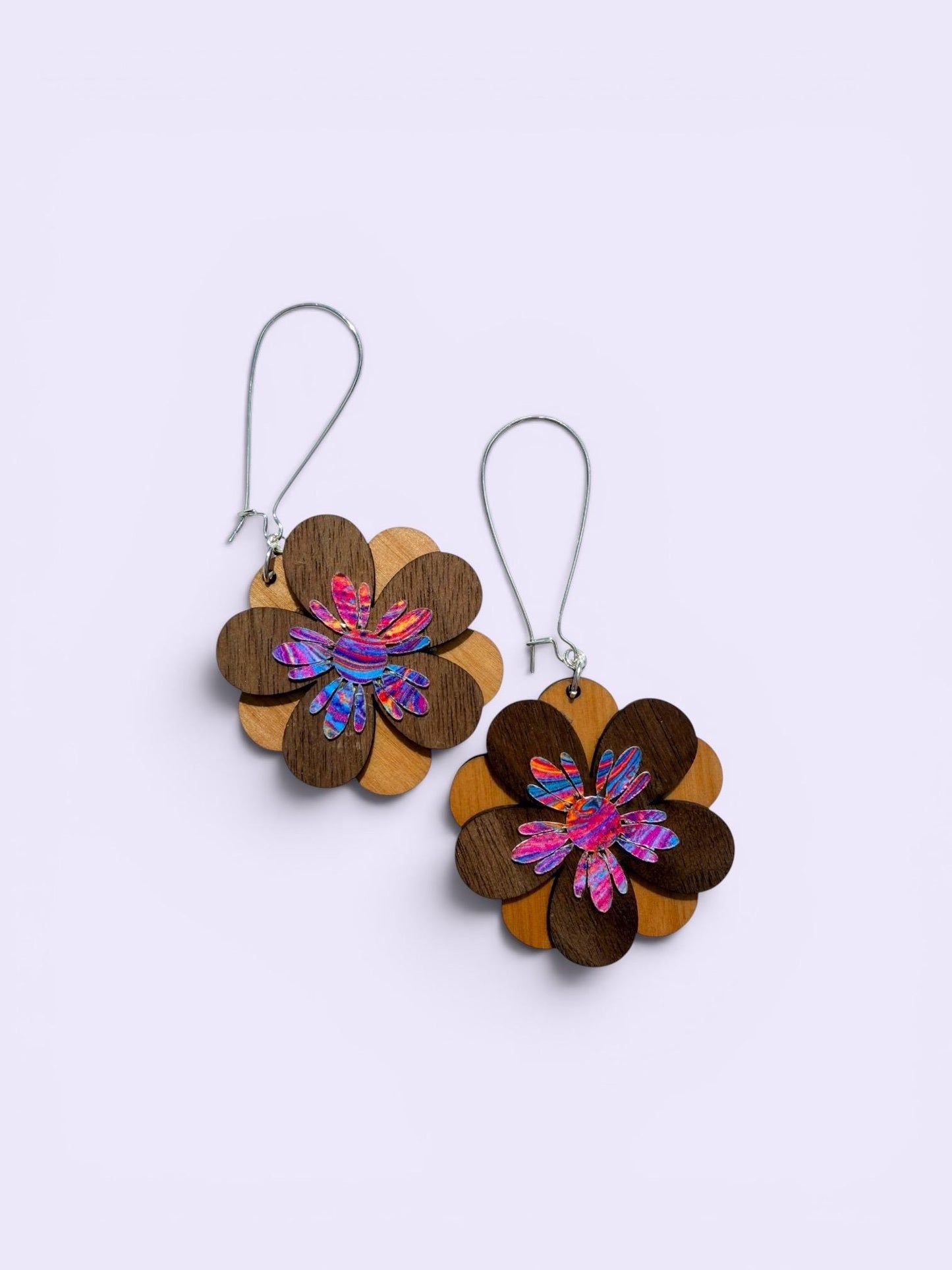 Boho Tropical Floral Statement Earrings  One-of-a-Kind Handmade layered Design
