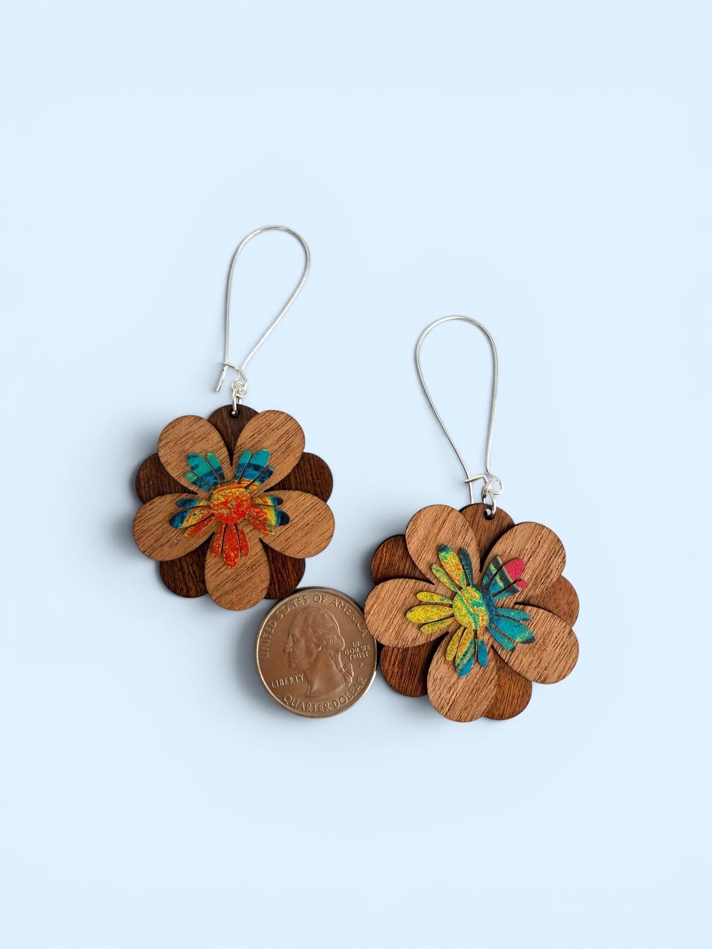 Boho Tropical Floral Statement Earrings  One-of-a-Kind Handmade layered Design