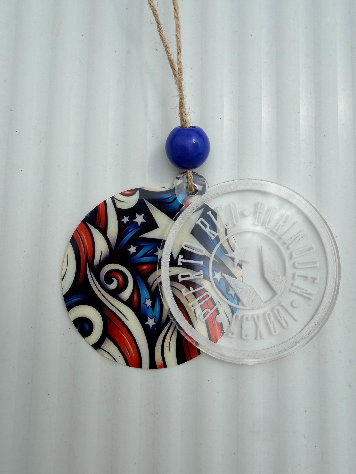 Puerto Rico Borinquén 100x35 acrylic car charm, small Puerto Rican flag suncatcher