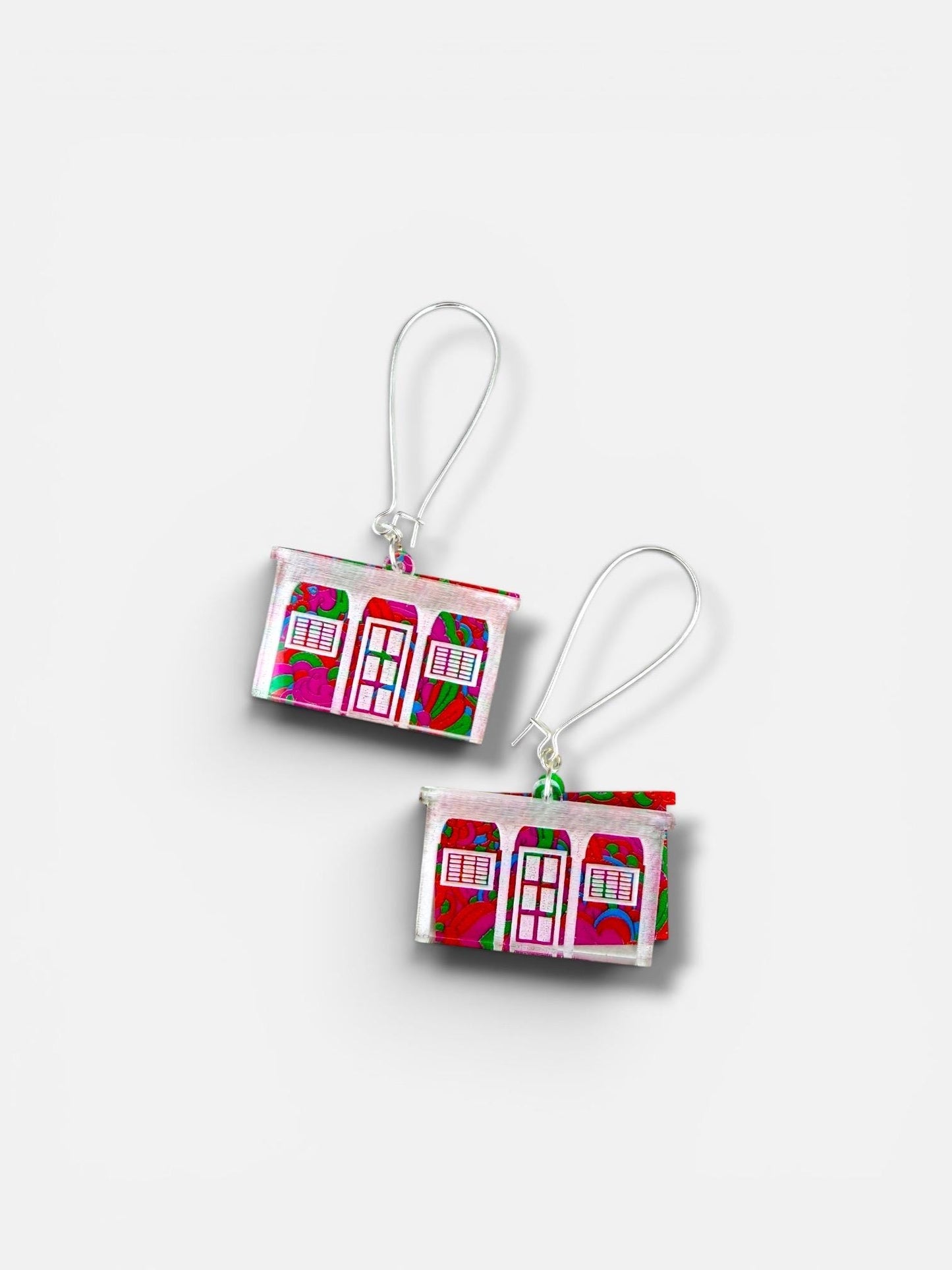 Casita de Benito earrings, Clear acrylic with colorful layer