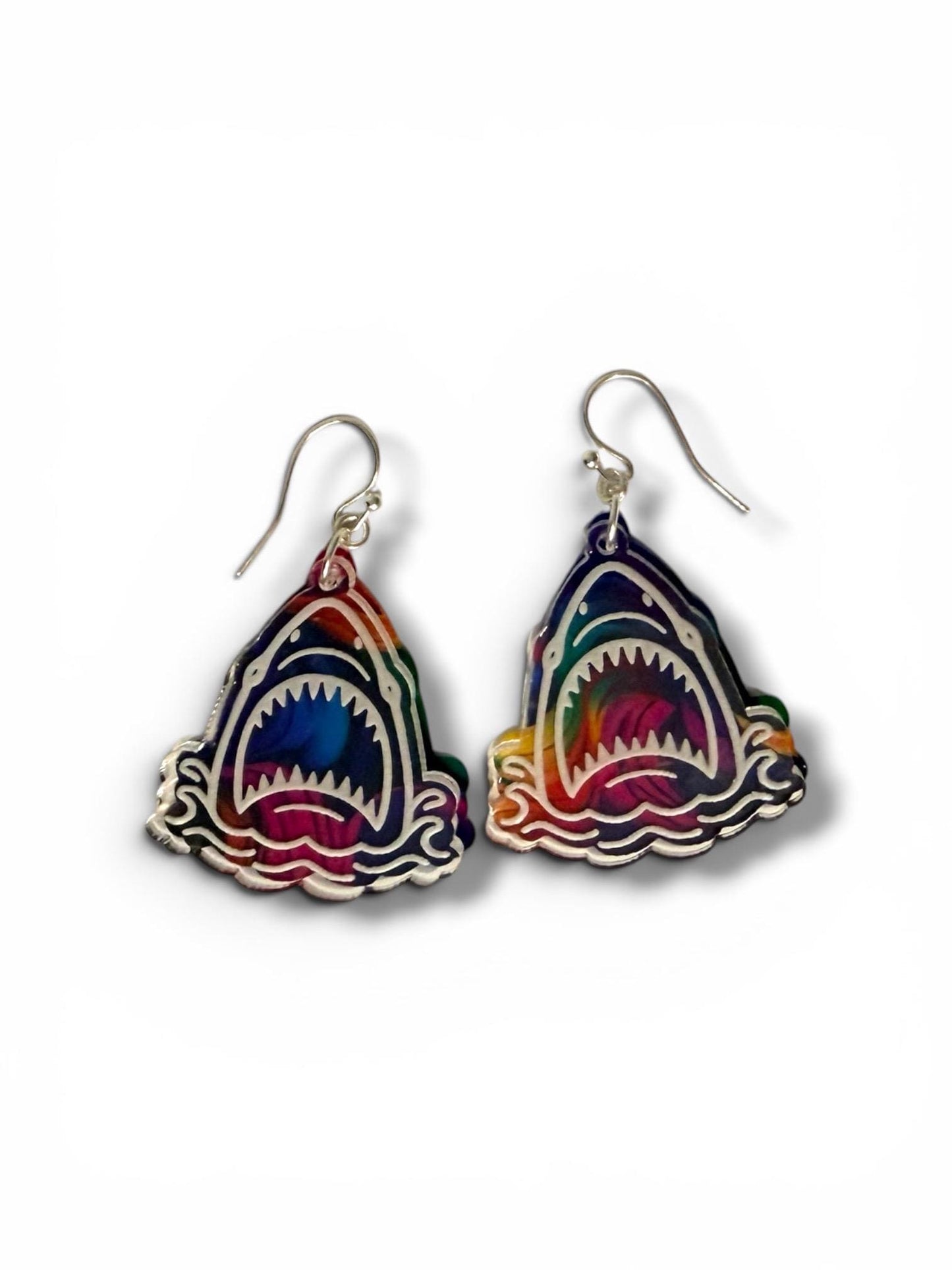 Layered Shark Acrylic Earrings | Ocean-Inspired Engraved Clear Acrylic Dangles | Lightweight Beach Jewelry | Shark Lover Gift |