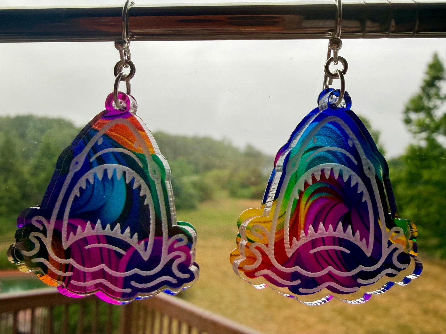 Layered Shark Acrylic Earrings | Ocean-Inspired Engraved Clear Acrylic Dangles | Lightweight Beach Jewelry | Shark Lover Gift |