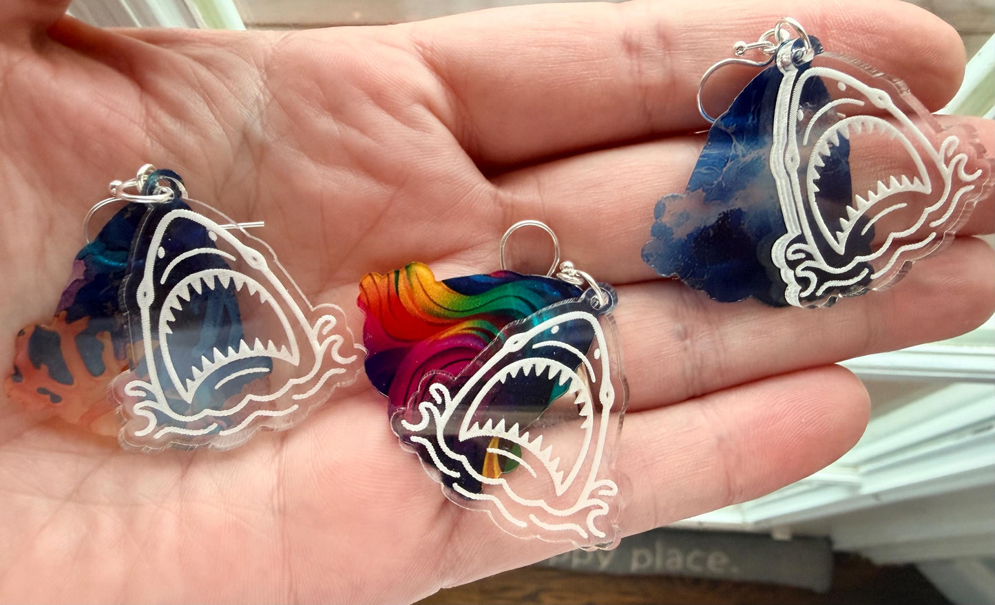 Layered Shark Acrylic Earrings | Ocean-Inspired Engraved Clear Acrylic Dangles | Lightweight Beach Jewelry | Shark Lover Gift |