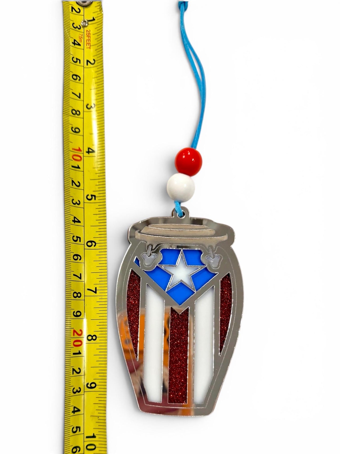 Puerto Rican Flag Conga Drum Car Charm | Handmade Layered Acrylic & Wood Ornament