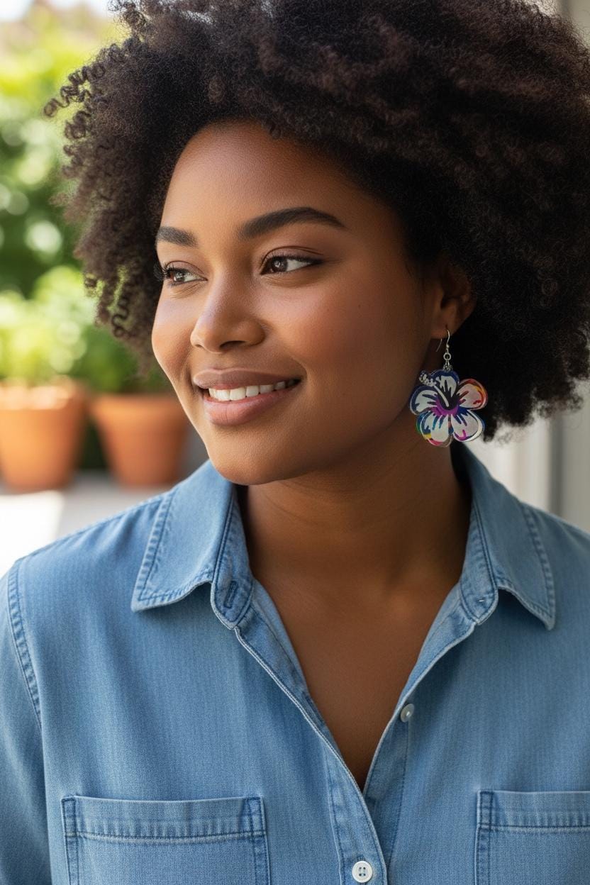 Tropical Hibiscus Acrylic Earrings  Lightweight Statement Floral Jewelry, Flor de Maga