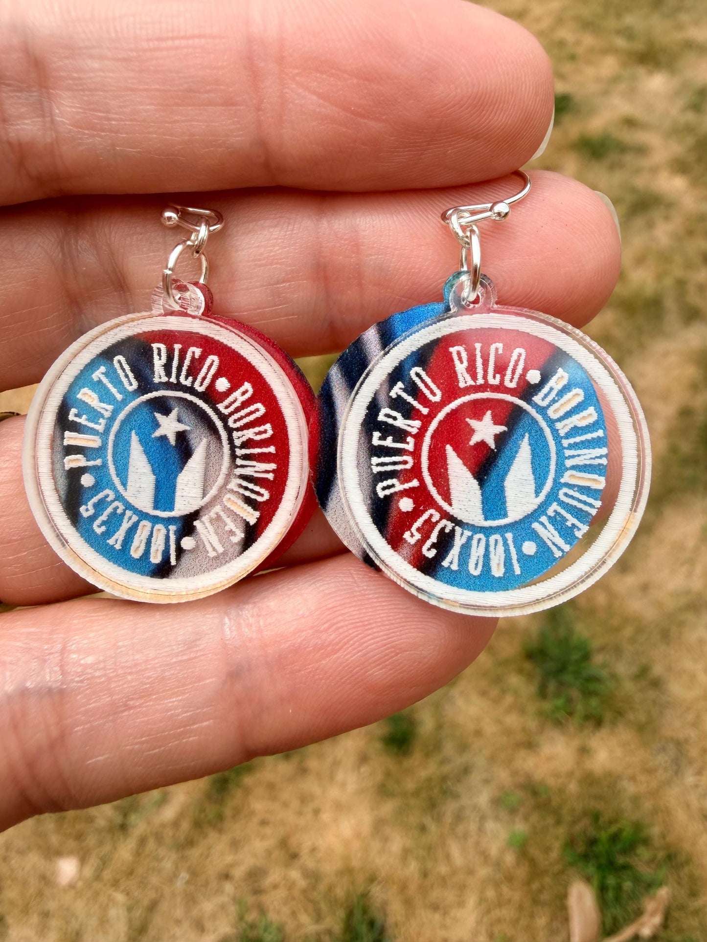 Puerto Rico Borinquén Earrings, Handmade Puerto Rican Flag Jewelry, Lightweight Boricua Acrylic Dangles, gift for her