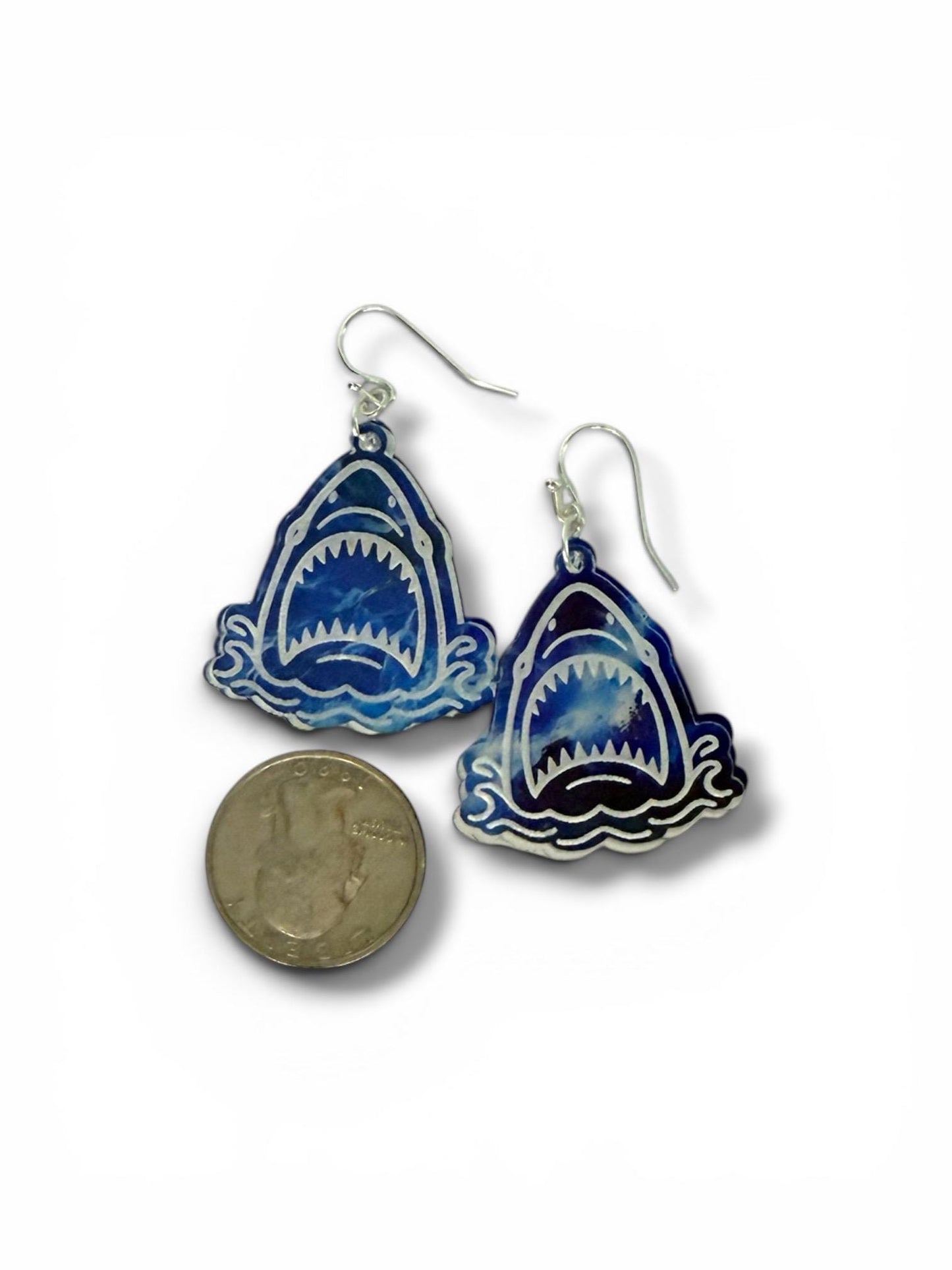 Layered Shark Acrylic Earrings | Ocean-Inspired Engraved Clear Acrylic Dangles | Lightweight Beach Jewelry | Shark Lover Gift |