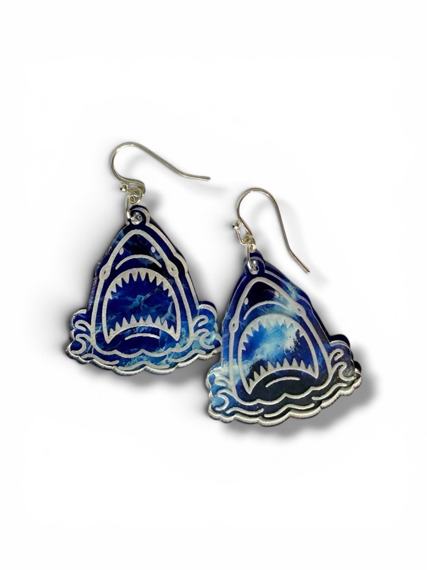 Layered Shark Acrylic Earrings | Ocean-Inspired Engraved Clear Acrylic Dangles | Lightweight Beach Jewelry | Shark Lover Gift |