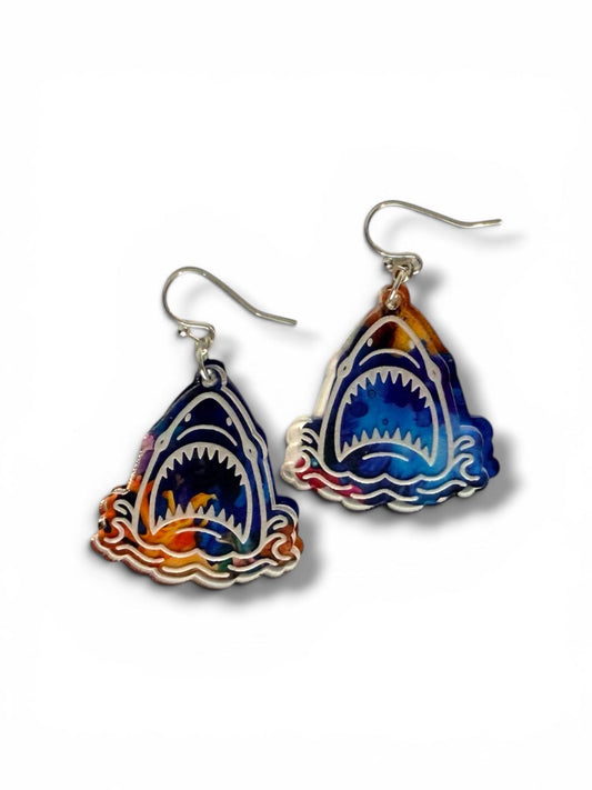 Layered Shark Acrylic Earrings | Ocean-Inspired Engraved Clear Acrylic Dangles | Lightweight Beach Jewelry | Shark Lover Gift |