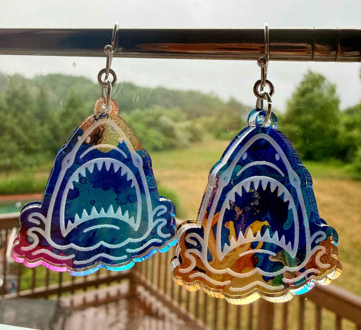 Layered Shark Acrylic Earrings | Ocean-Inspired Engraved Clear Acrylic Dangles | Lightweight Beach Jewelry | Shark Lover Gift |
