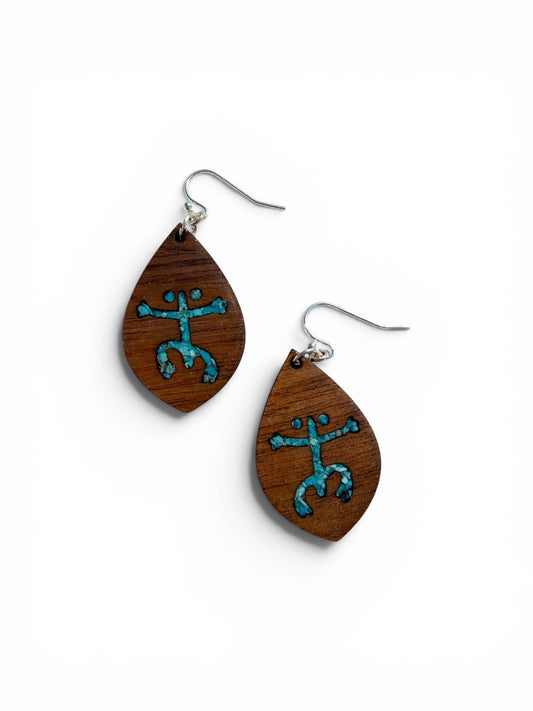 Taino Coqui Earrings: genuine turquoise inlay, Puerto Rican Symbol Dangles