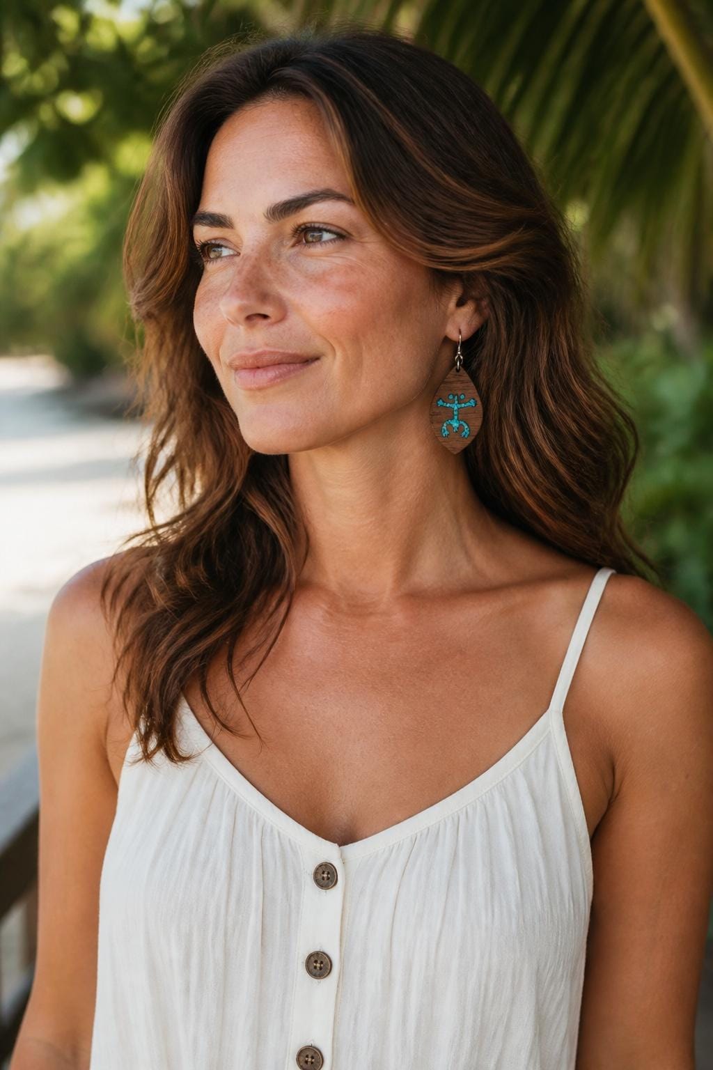 Taino Coqui Earrings: genuine turquoise inlay, Puerto Rican Symbol Dangles