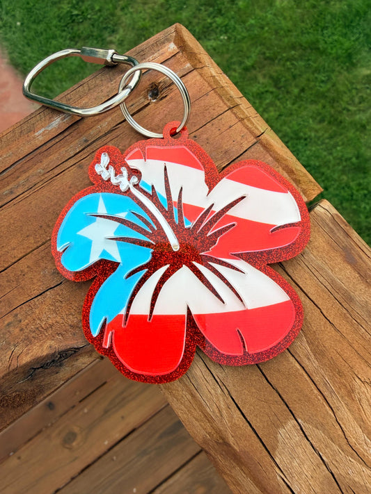 Puerto Rican Flag Hibiscus Bag Charm
